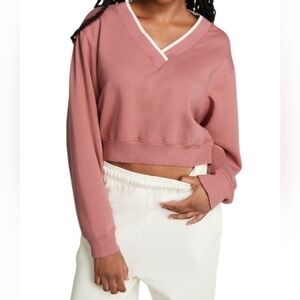 Women's PINK Victoria's Secret Cropped Sweatshirt XL Soft Begonia V-Neck
